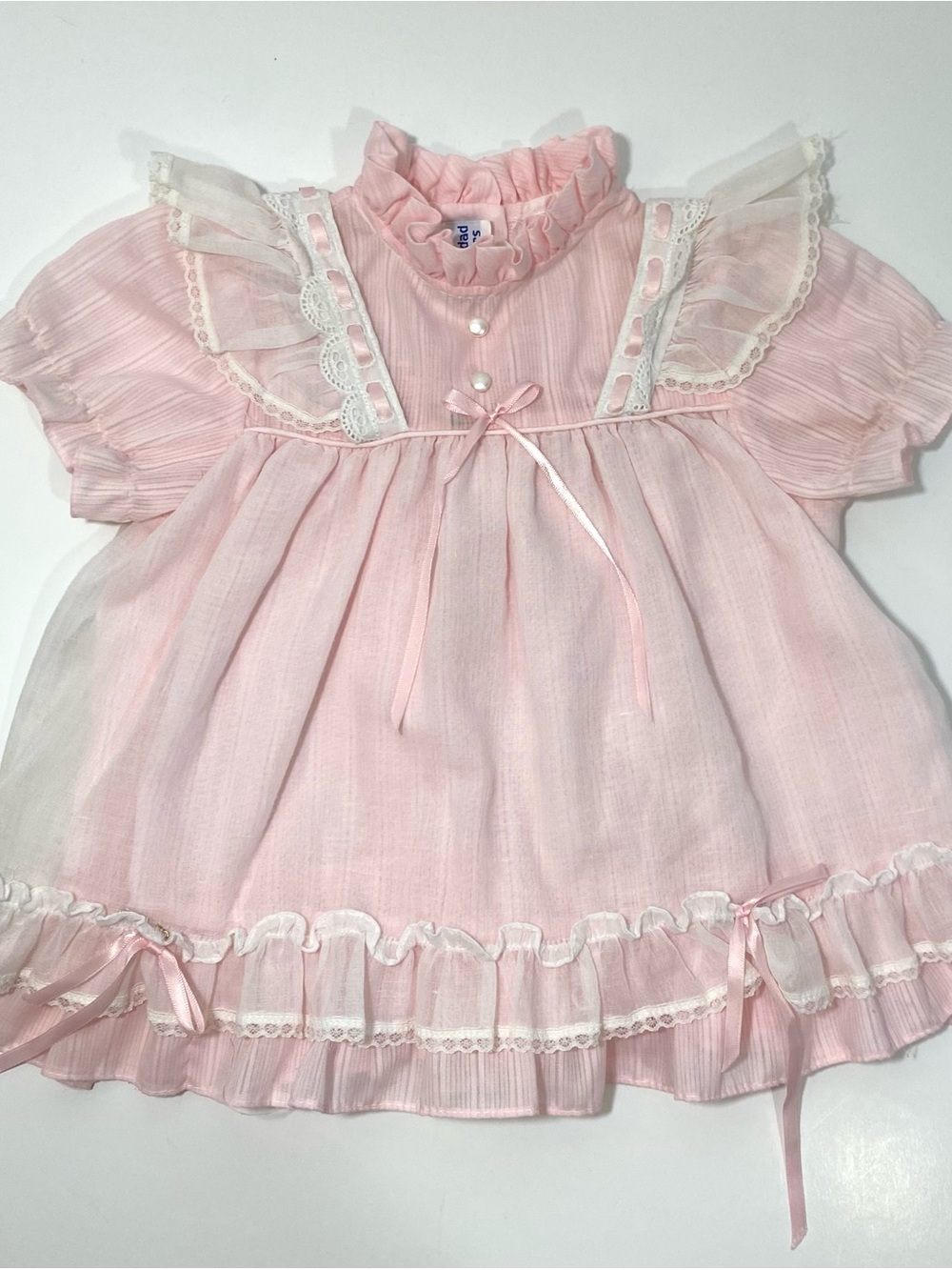Vintage Haddad Brothers Baby Girl’s Pale Pink Pinafore Dress Lace Ruffles 25 Mon